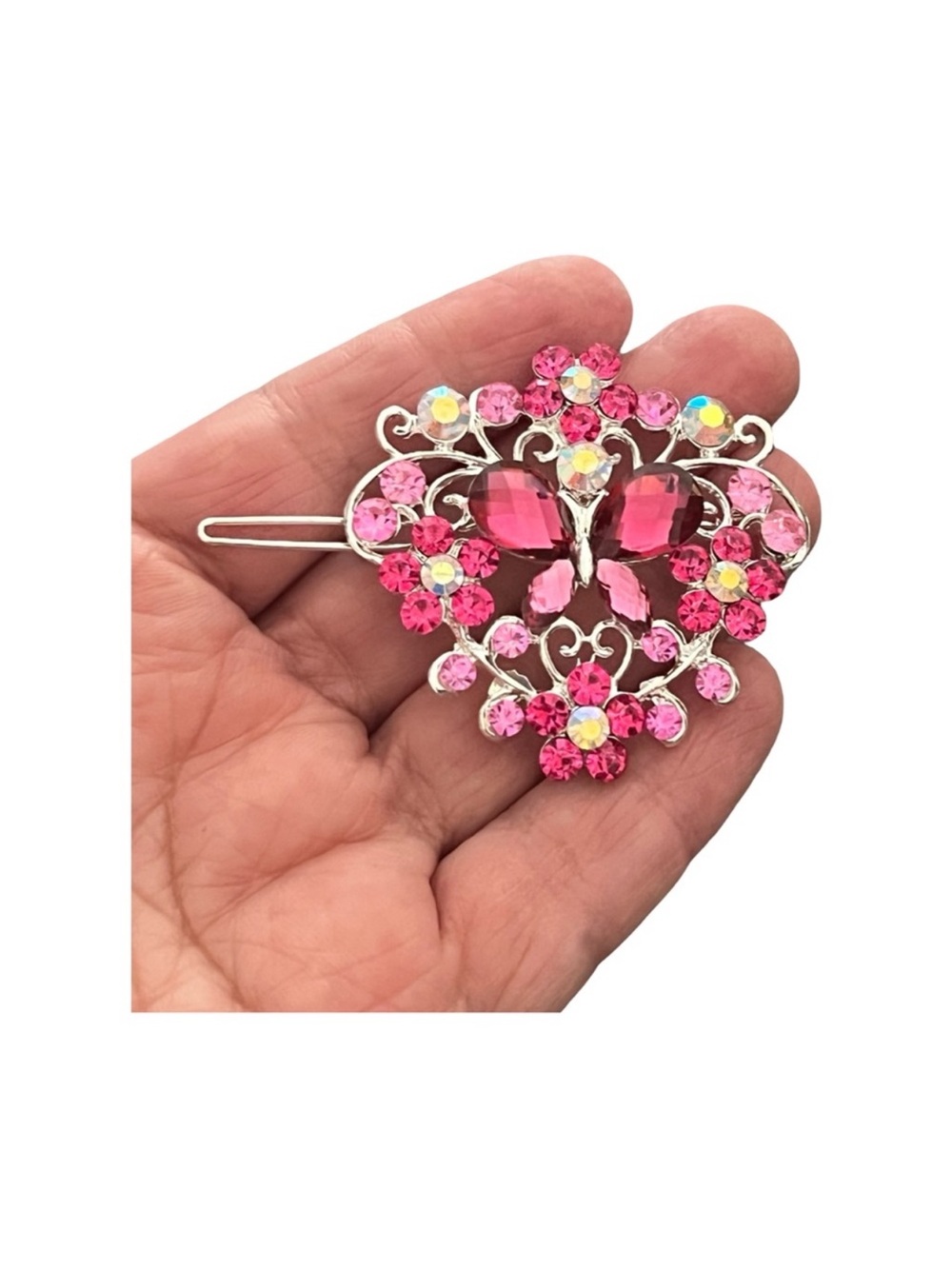 Pink Crystal Butterfly Heart Hair Clip FINAL PRICE DROP